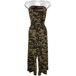 UK2LA Green Camo  Strapless Jumpsuit‎ Wide Leg Capri Sz Small